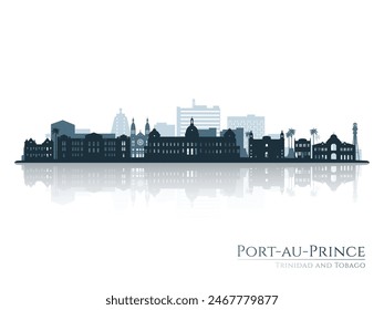 Port-au-Prince skyline silhouette with reflection. Landscape Port au Prince, Trinidad and Tobago. Vector illustration.