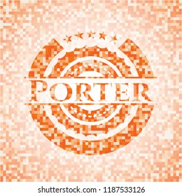 Porter abstract orange mosaic emblem with background