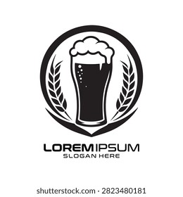Porter Beer logo features a detailed glass of frothy beverage surrounded by wheat stalks, creating a classic and inviting circular composition. This professional emblem is ideal for craft breweries, pubs, beverage distributors, microbreweries, or hospitality brands seeking a traditional identity emphasizing quality, freshness, and brewing craftsmanship.
