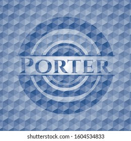 Porter blue emblem with geometric pattern background. Vector Illustration. Detailed.