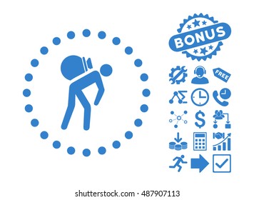 Porter icon with bonus pictogram. Vector illustration style is flat iconic symbols, cobalt color, white background.