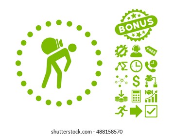 Porter icon with bonus icon set. Vector illustration style is flat iconic symbols, eco green color, white background.