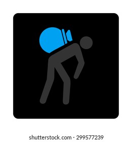 Porter icon. Vector style is bicolor flat symbol, gray and light blue colors, black rounded square button, white background.