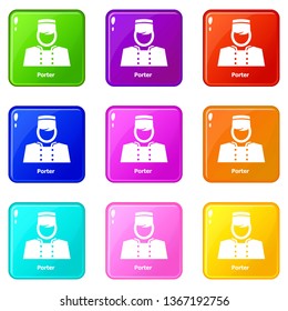 Porter icons set 9 color collection isolated on white for any design