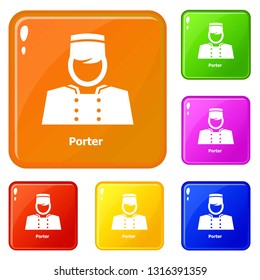 Porter icons set collection vector 6 color isolated on white background