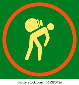 Porter Job vector icon. Style is bicolor flat circled symbol, orange and yellow colors, rounded angles, green background.