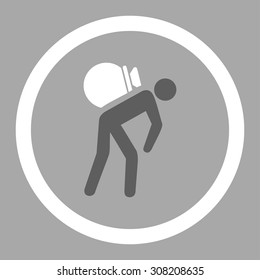 Porter vector icon. This rounded flat symbol is drawn with dark gray and white colors on a silver background.