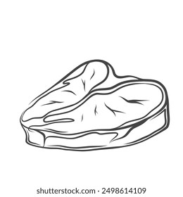 Porterhouse steak line icon. Hand drawn retro beefsteak with bone for cooking dinner, beef meat cut in restaurant, butchers shop menu. Butchery, BBQ mascot, outline steak icon vector illustration