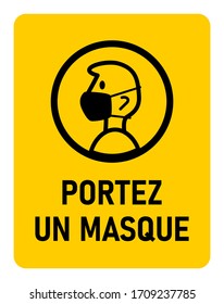 Portez un Masque ("Wear a Face Mask" in French) Instruction Icon against the Spread of the Novel Coronavirus Covid-19. Vector Image.