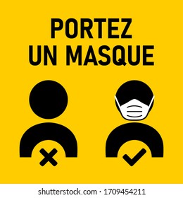 Portez un Masque ("Wear a Face Mask" in French) Instruction Icon against the Spread of the Novel Coronavirus Covid-19. Vector Image.