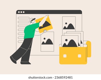 Ilustración vectorial de concepto abstracto de portafolio. Cartera de proyectos, catálogo de servicios, presentación de productos, conocer nuestro trabajo, elemento web, sitio web profesional, metáfora abstracta de barra de menús.