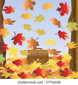 Portfolio among falling foliage. Vector illustration