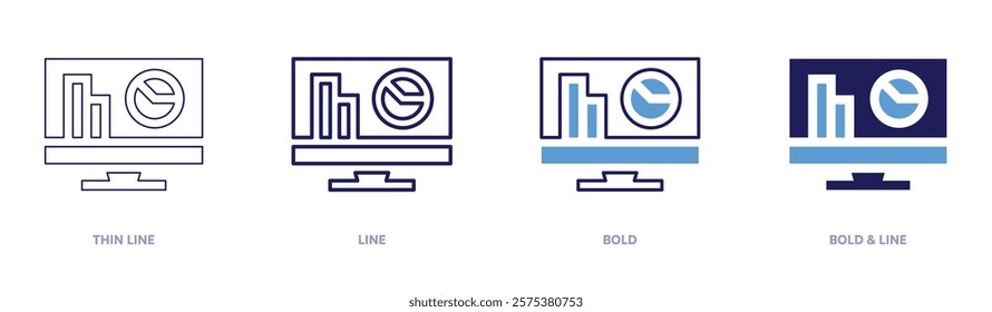 Portfolio analysis icon in 4 different styles. Thin Line, Line, Bold, and Bold Line. Duotone style. Editable stroke.