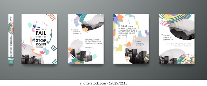 Portfolio art design vector set  Abstract oil brush shape cover book presentation  Watercolor paint brochure layout   modern report business flyers poster template 