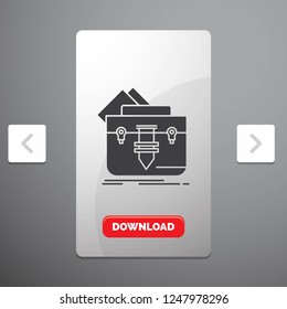 portfolio, Bag, file, folder, briefcase Glyph Icon in Carousal Pagination Slider Design & Red Download Button