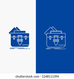 portfolio, Bag, file, folder, briefcase Line and Glyph web Button in Blue color Vertical Banner for UI and UX, website or mobile application