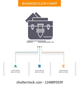 portfolio, Bag, file, folder, briefcase Business Flow Chart Design with 3 Steps. Glyph Icon For Presentation Background Template Place for text.