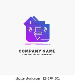 portfolio, Bag, file, folder, briefcase Purple Business Logo Template. Place for Tagline.