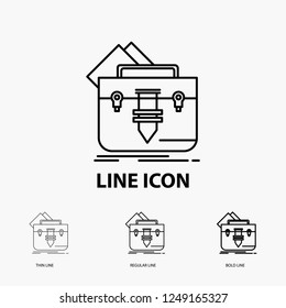 portfolio, Bag, file, folder, briefcase Icon in Thin, Regular and Bold Line Style. Vector illustration