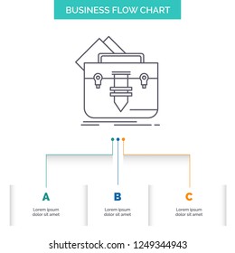 portfolio, Bag, file, folder, briefcase Business Flow Chart Design with 3 Steps. Line Icon For Presentation Background Template Place for text
