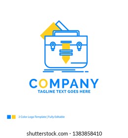 portfolio, Bag, file, folder, briefcase Blue Yellow Business Logo template. Creative Design Template Place for Tagline.