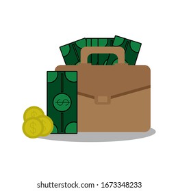 Portfolio with banknotes on a white background
