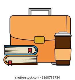 portfolio briefcase with books and coffee