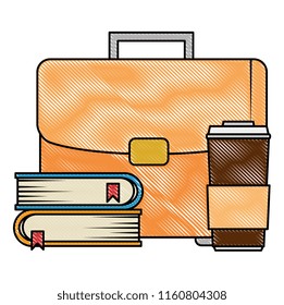 portfolio briefcase with books and coffee