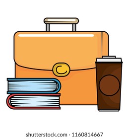 portfolio briefcase with books and coffee