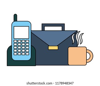 portfolio briefcase with cellphone and cup coffee