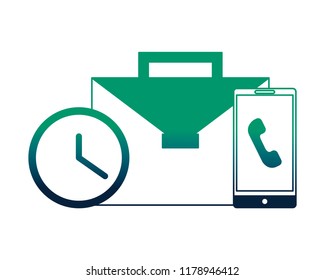 portfolio briefcase with clock and smartphone