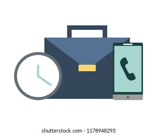 portfolio briefcase with clock and smartphone