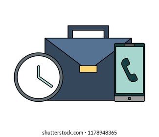 portfolio briefcase with clock and smartphone