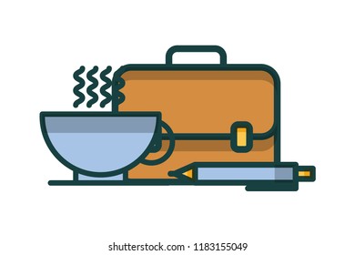 portfolio briefcase with coffee cup and pen