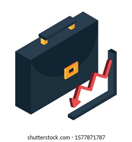 portfolio briefcase documents with statistics graphic vector illustration design