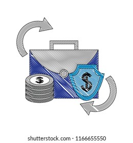 portfolio briefcase with shield and coin dollar
