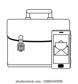 portfolio briefcase with smartphone sending email