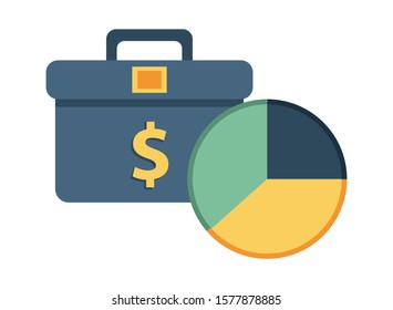 portfolio briefcase with statistics pie vector illustration design