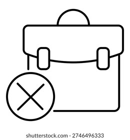 Portfolio closure. Briefcase sign and cross. Symbol of unprofitable investments, bankruptcy, inflation. Vector linear illustration