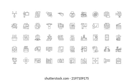 Portfolio concept illustration, linear icons, line signs set, vector collection