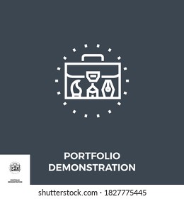 Portfolio Demonstration Related Vector Line Icon. Isolated on Black Background. Vector Illustration.