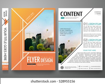 Portfolio design template vector. Minimal brochure report business flyers magazine. Abstract orange square cover book poster presentation. City concept in A4 size layout.