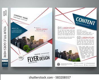 Portfolio design template vector. Minimal brochure report business flyers magazine poster. Abstract red cobweb and blue square shape on cover book presentation. City concept in A4 size layout.