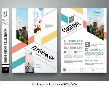 Portfolio design template vector. Minimal brochure report business flyers magazine poster. Abstract green and orange square on cover book presentation. City concept on A4 size layout.