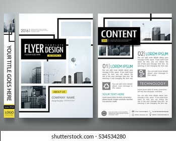 Portfolio design template vector.Minimal brochure report business flyers magazine poster.Abstract black and yellow square cover book presentation.City concept in A4 size layout.