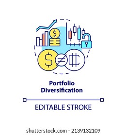 Portfolio diversification concept icon. Crypto-currency respective strength abstract idea thin line illustration. Isolated outline drawing. Editable stroke. Arial, Myriad Pro-Bold fonts used