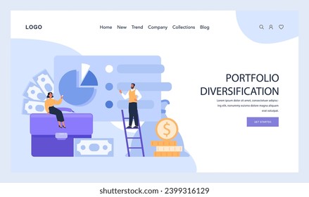 Portfolio Diversification web or landing. Balancing financial holdings to minimize risk. Strategic investment spread across various assets. Flat vector illustration