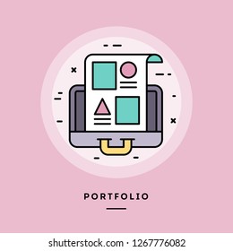 Portfolio, flat design thin line banner, usage for e-mail newsletters, web banners, headers, blog posts, print and more. Vector illustration.