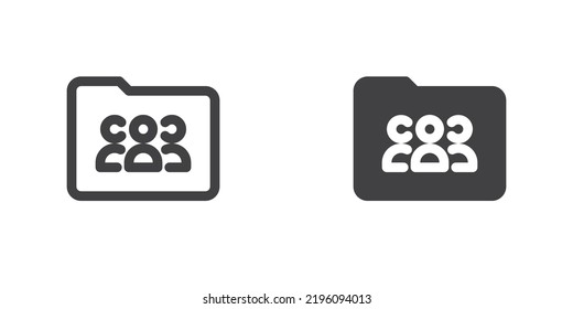 Icono de carpeta de portafolio, versión de línea y glifo, símbolo de contorno y signo de vector relleno. Carpeta de archivo lineal y pictograma completo. Símbolo, ilustración del logotipo. Conjunto de iconos de estilo diferente