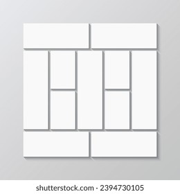 Diseño de la galería de carteras. Plantilla de Moodboard. Cuadrícula de cuadernillo. Mockup de mosaico de imágenes. Cartel cuadrado de collage de fotos. Marco de imagen del tablero de humor. Cartel de álbum. Ilustración del vector